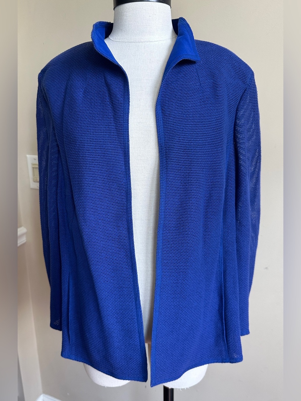 AKRIS Blue Open Front Stand Collar Lightweight‎ Jacket Blazer, US Size 14